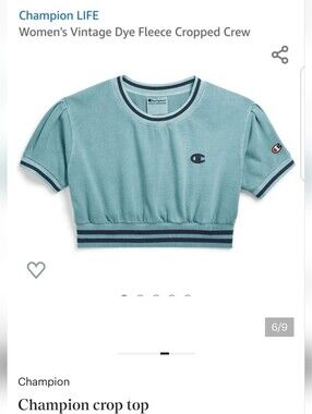 Champion Vintage Dye Fleece Cropped Crew Teal